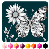 Geometric art butterfly and flower